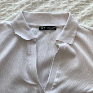 Zara Collared White Crop Top